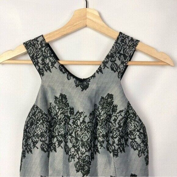 Aqua Gray & Black Lace Detailing Fit & Flare Mini Dress S - Picture 3 of 4
